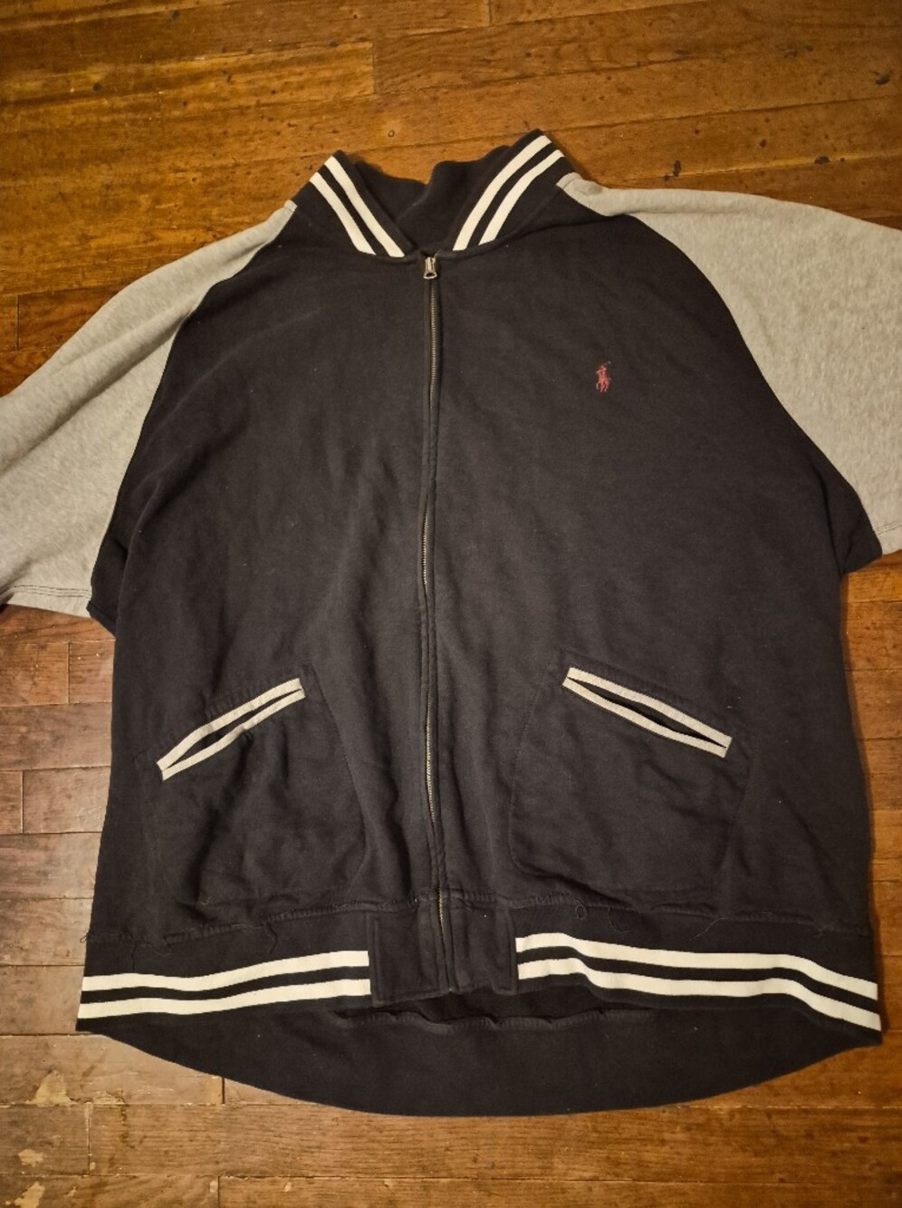 Polo by Ralph Lauren Black Body with Gray Sleeves Varsity Zip Jacket Mens Sz 4XL